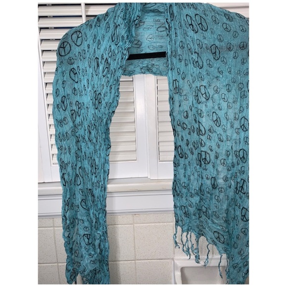Accessories - Light Teal Scarf with Black Peace Signs